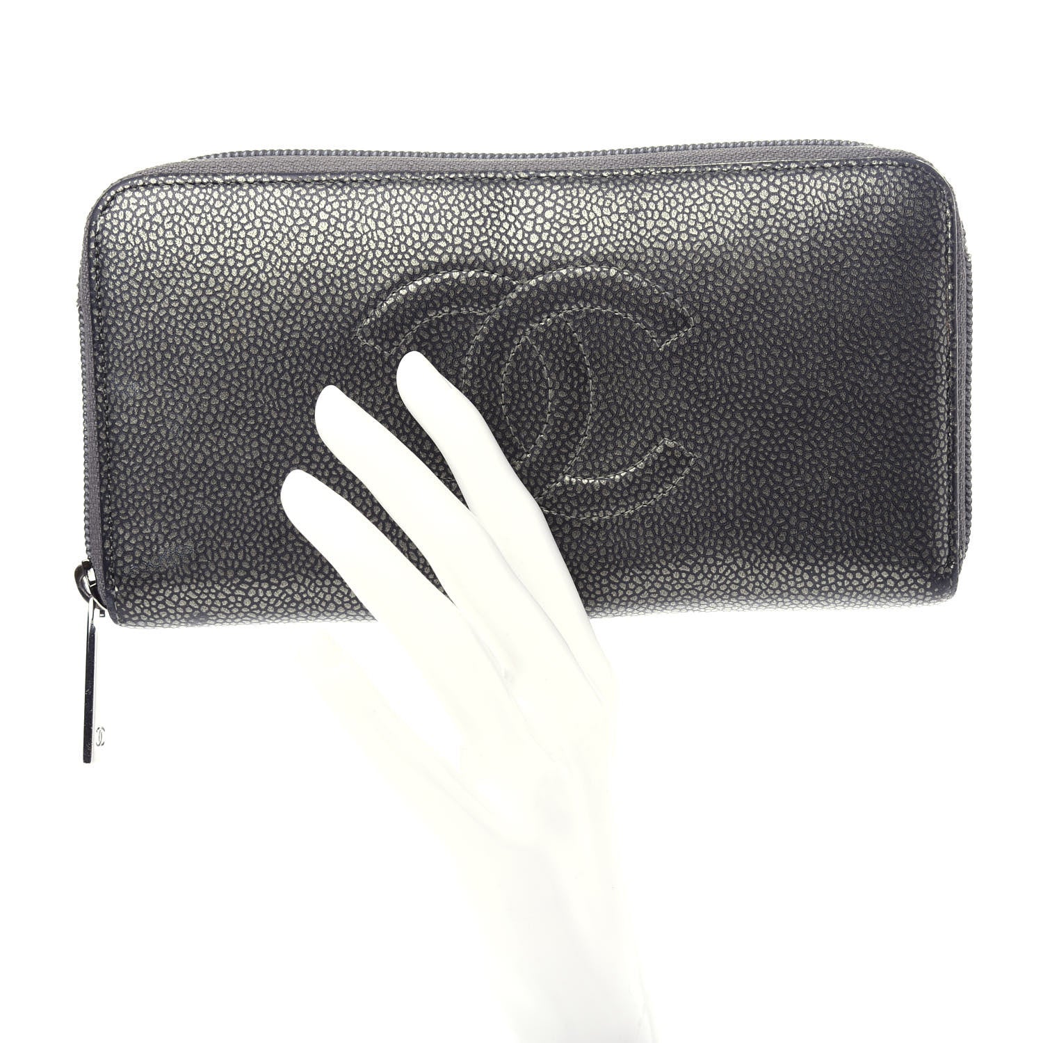 Chanel Metallic Calfskin Large Timeless CC Zip Around Wallet Argent Fonce 2 of 11