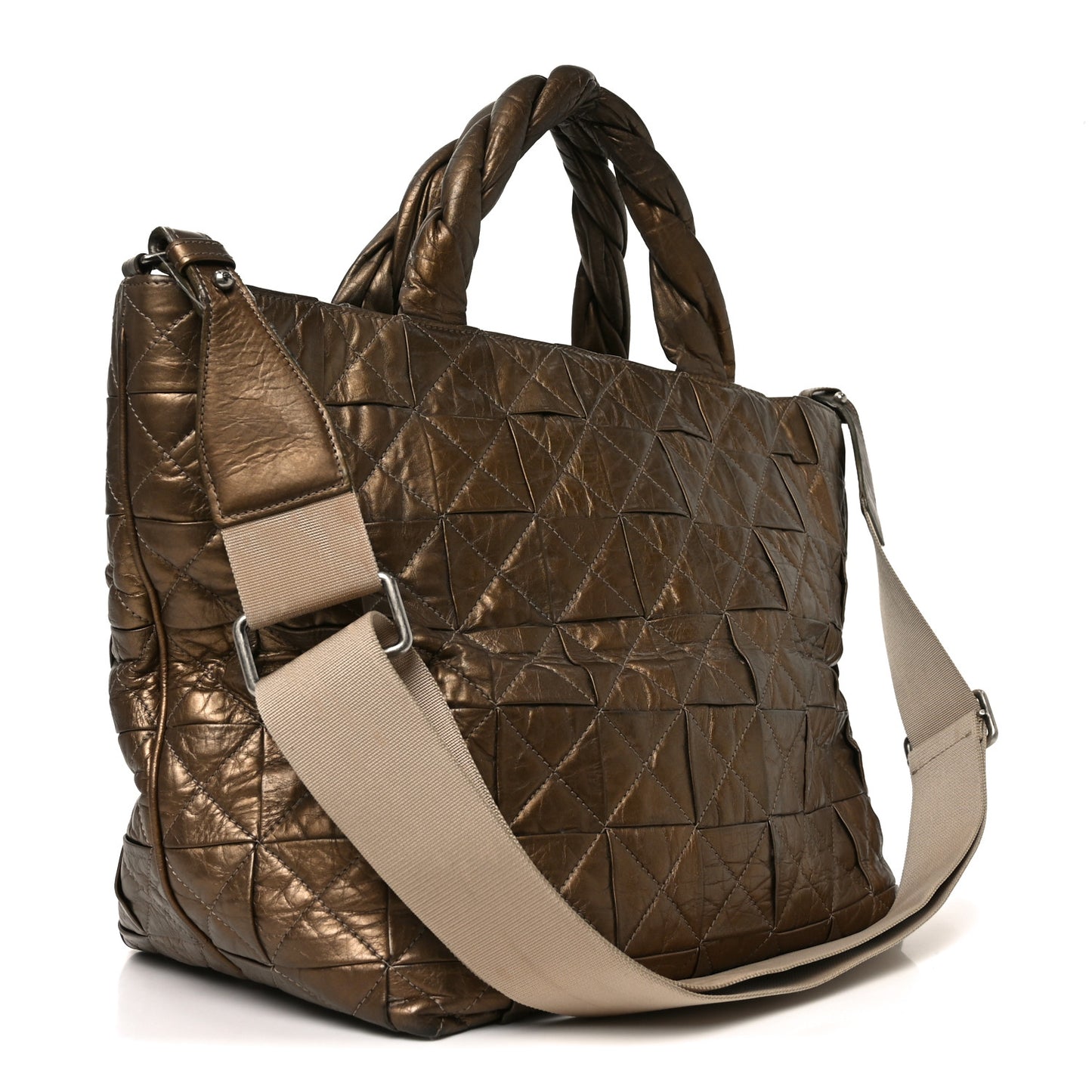 Metallic Aged Calfskin Quilted Origami Tote Bronze