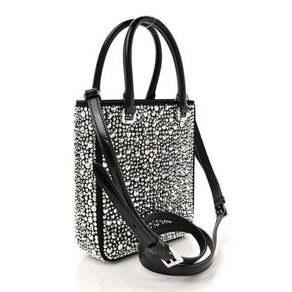 Prada Satin Crystal Metal Triangle Logo Small Double Handle Crossbody Tote Metal 3 of 9