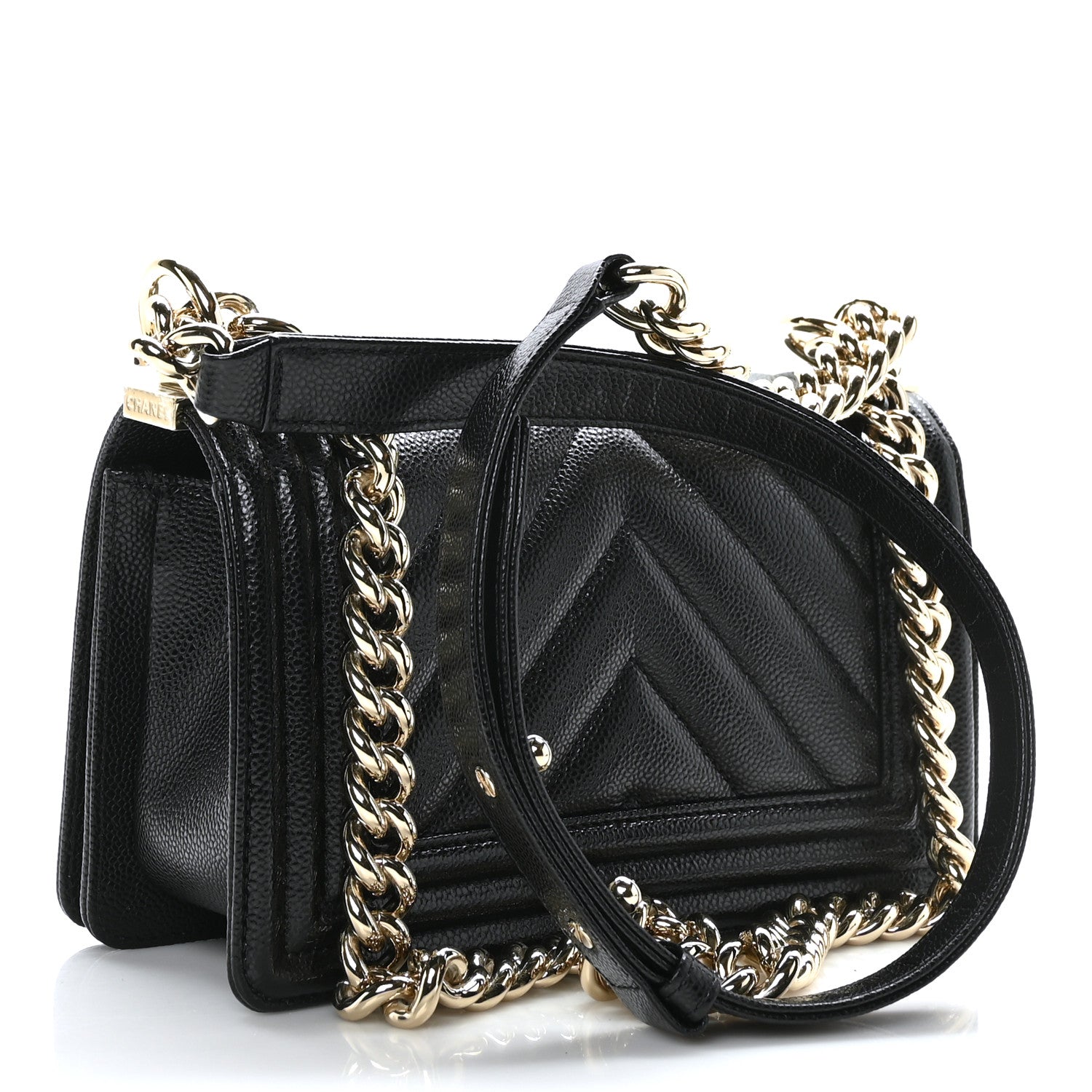 Chanel Caviar Chevron Quilted Small Boy Flap Black 3 of 9