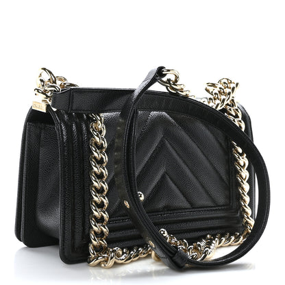 Chanel Caviar Chevron Quilted Small Boy Flap Black 3 of 9