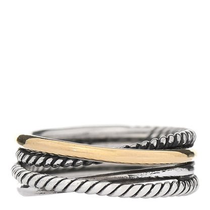 David Yurman Sterling Silver 18K Yellow Gold 7mm Narrow Crossover Ring 56 7.75 1 of 6