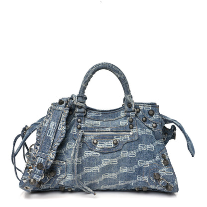 Balenciaga Denim BB Monogram Neo Cagole City Handbag Blue 1 of 10