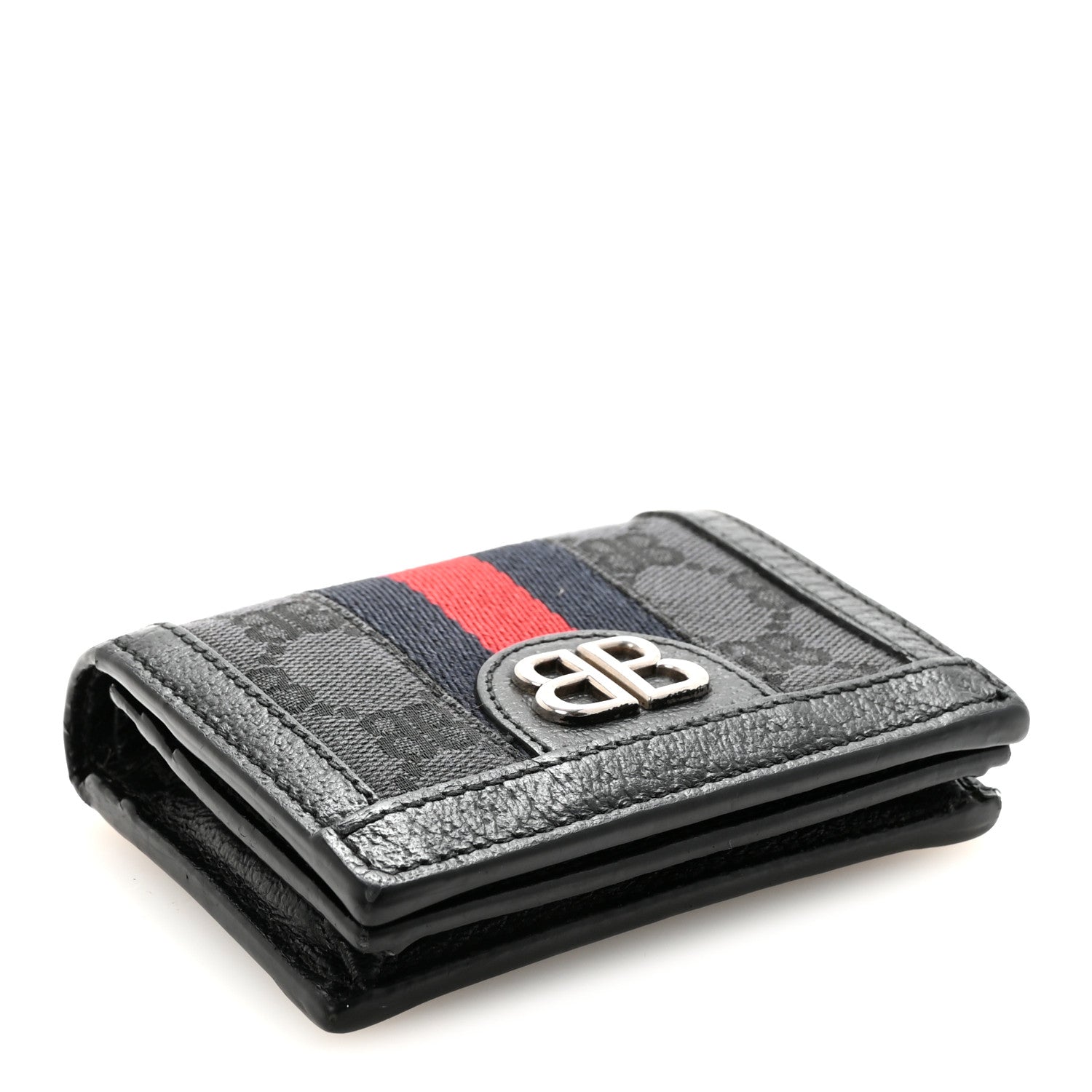 Gucci X BALENCIAGA BB Monogram Web Ophidia Card Case Wallet Black 4 of 7