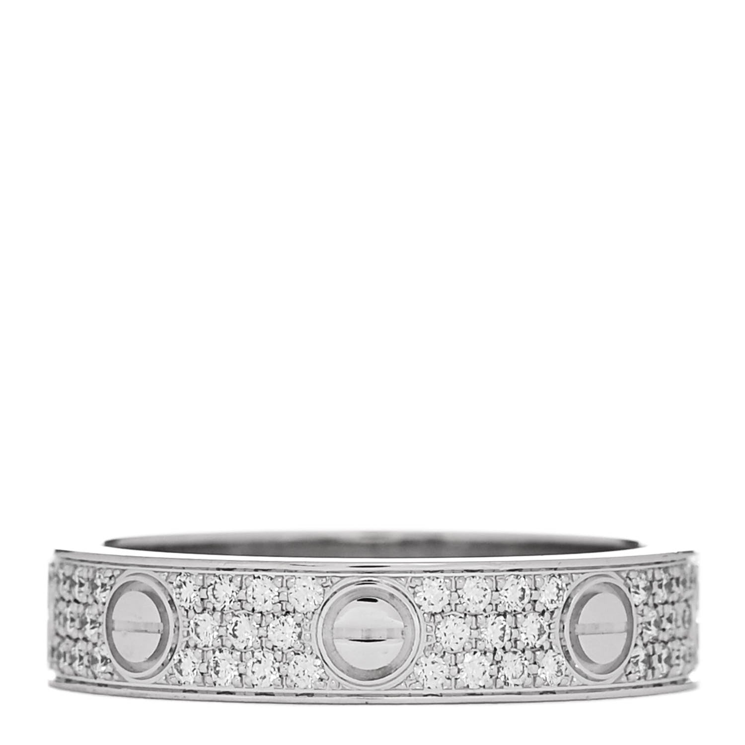 Cartier 18K White Gold Diamond 4mm LOVE Wedding Paved Band Ring 49 5 3 of 5