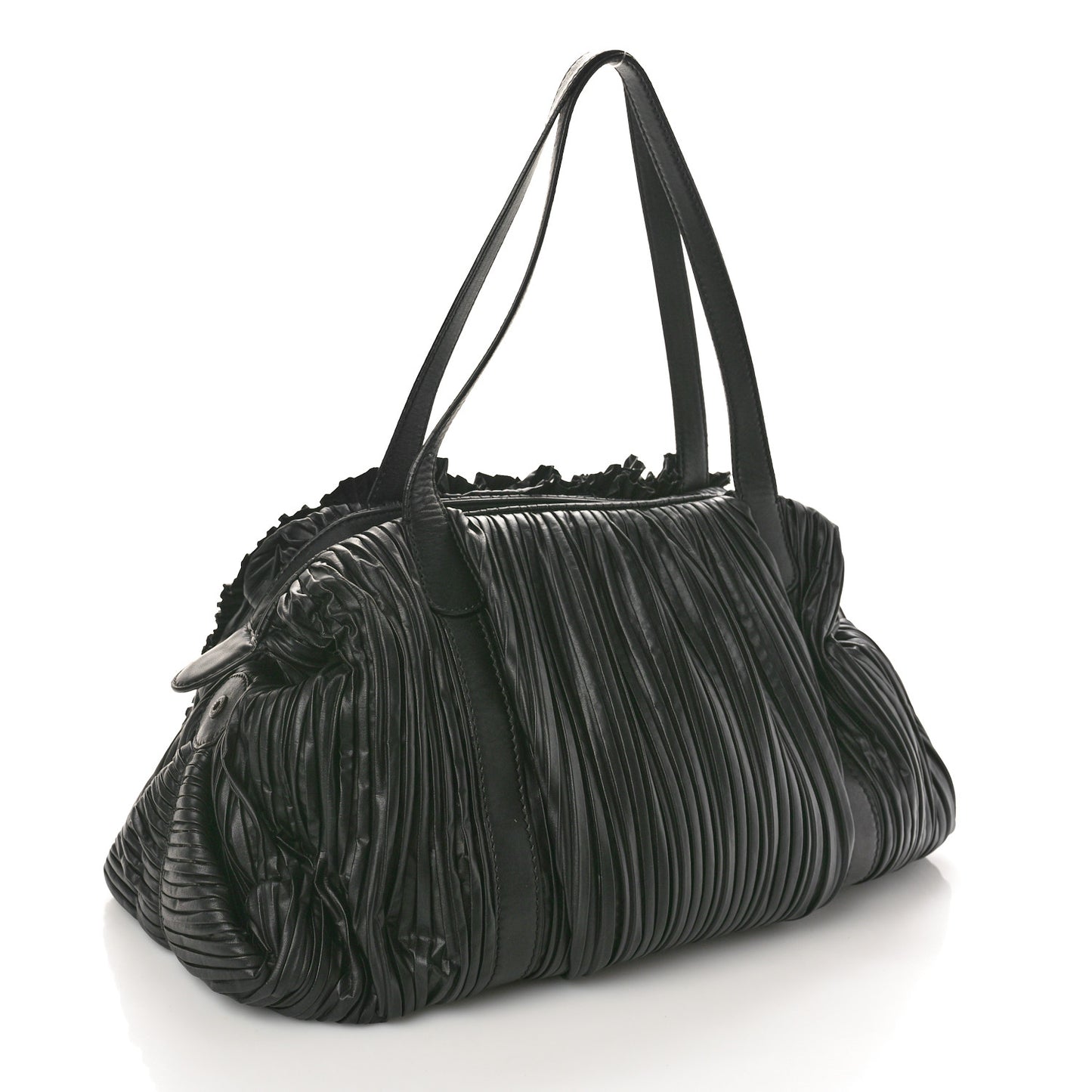 Nappa Pleated Petale Tote Black