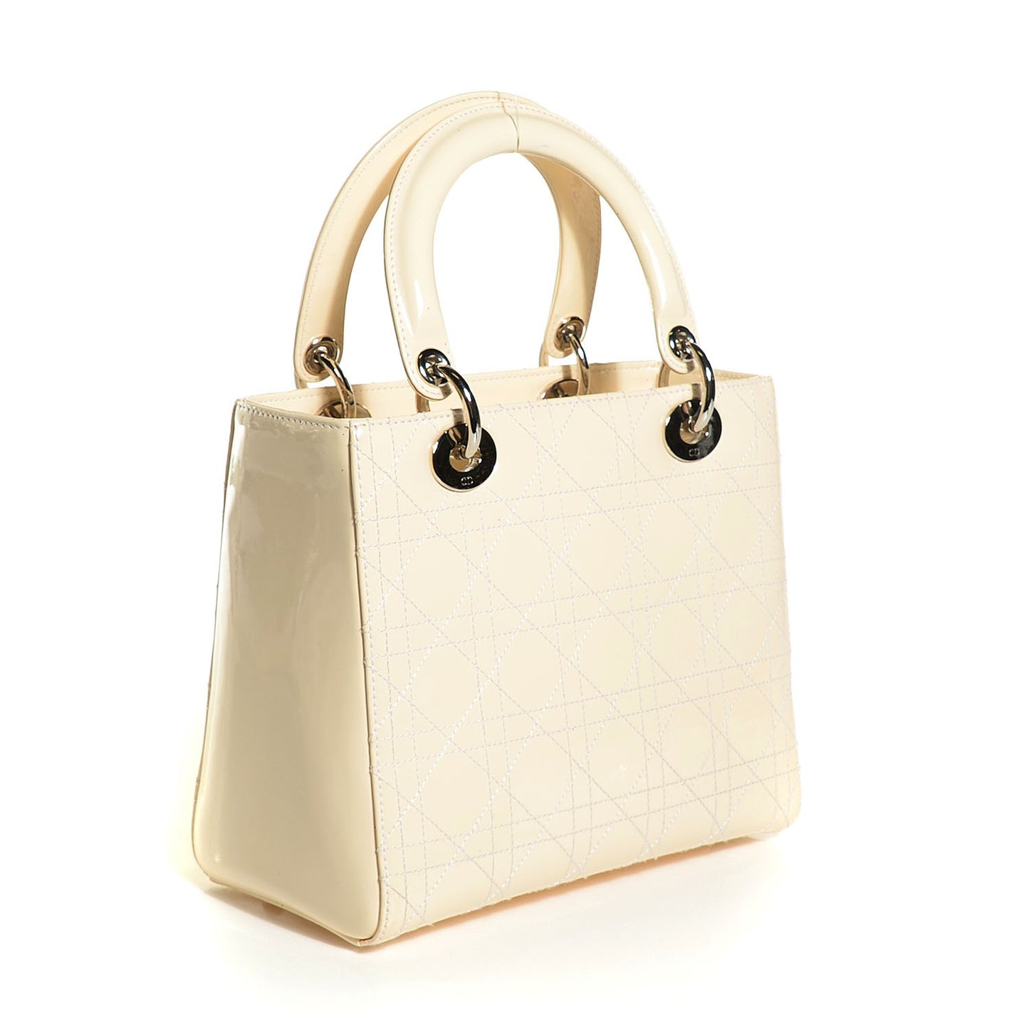 Patent Cannage Stitched Medium Lady Dior Beige