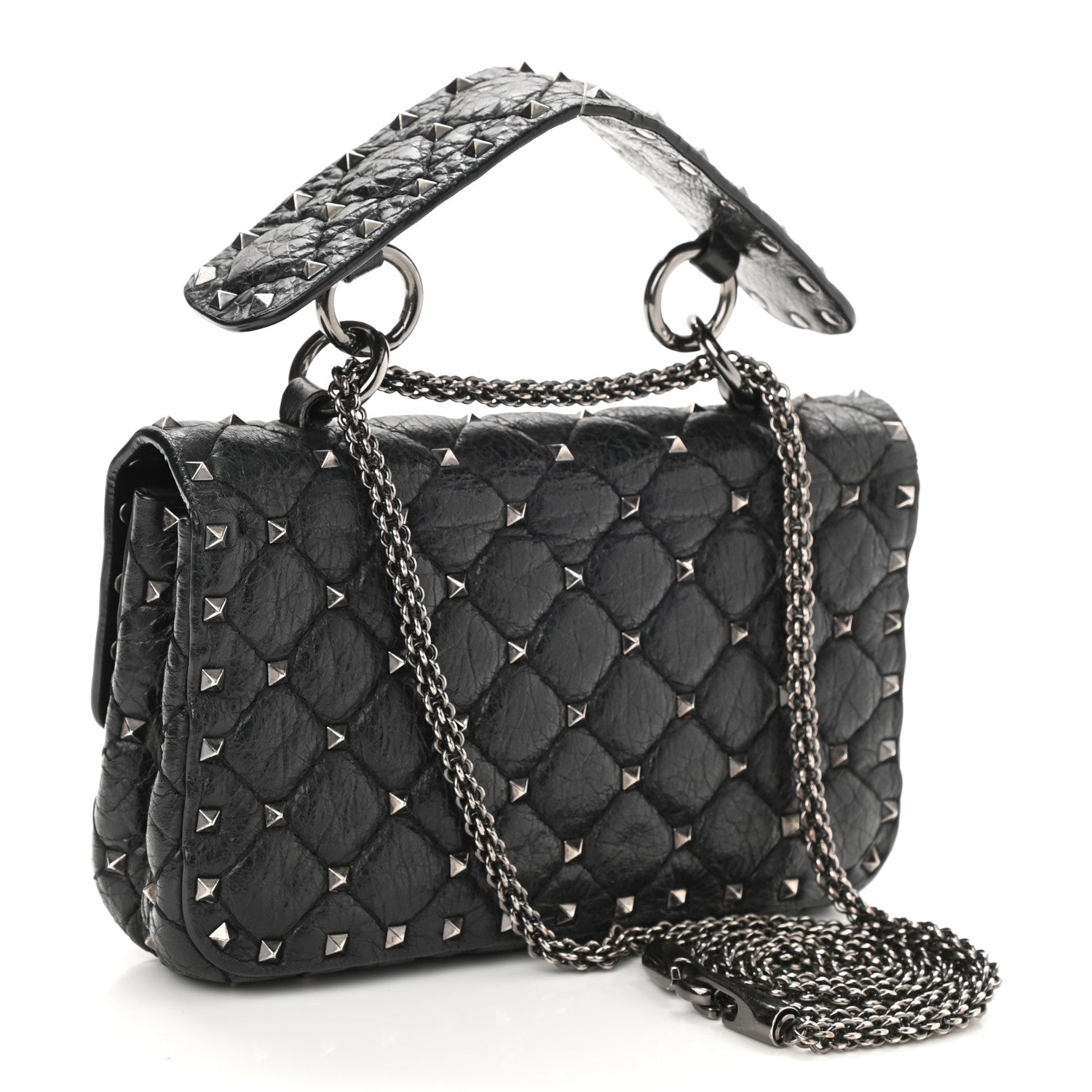 Valentino Garavani Craquele Nappa Small Rockstud Spike Shoulder Bag Black 2 of 12