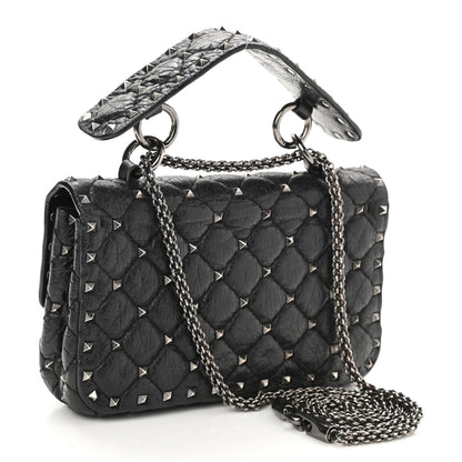 Valentino Garavani Craquele Nappa Small Rockstud Spike Shoulder Bag Black 2 of 12