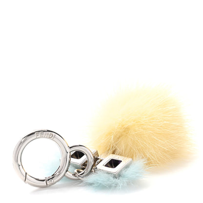 Fendi Metal Mink Fur Hypnoteyes Chick Pom Pom Bag Charm Palladium Tourmaline Pineapple 3 of 6