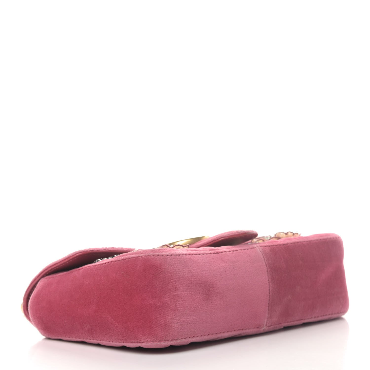 Gucci Velvet Matelasse Embroidered Mini GG Marmont Shoulder Bag Light Raspberry Rose 3 of 5