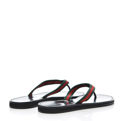 Gucci Nylon Calfskin Web Womens Thong Sandals 39.5 Green Red Black 4 of 12