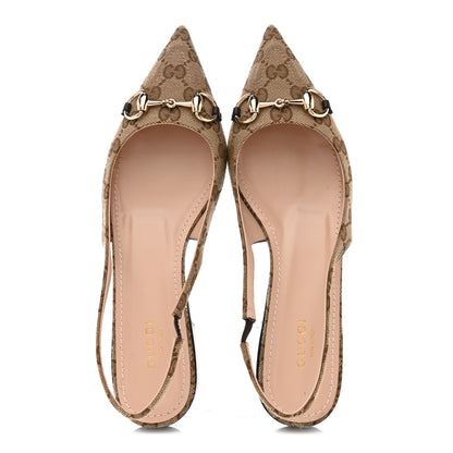 Gucci Monogram Horsebit Womens Slingback Ballet Flat 38 Beige Ebony Cocoa 2 of 12