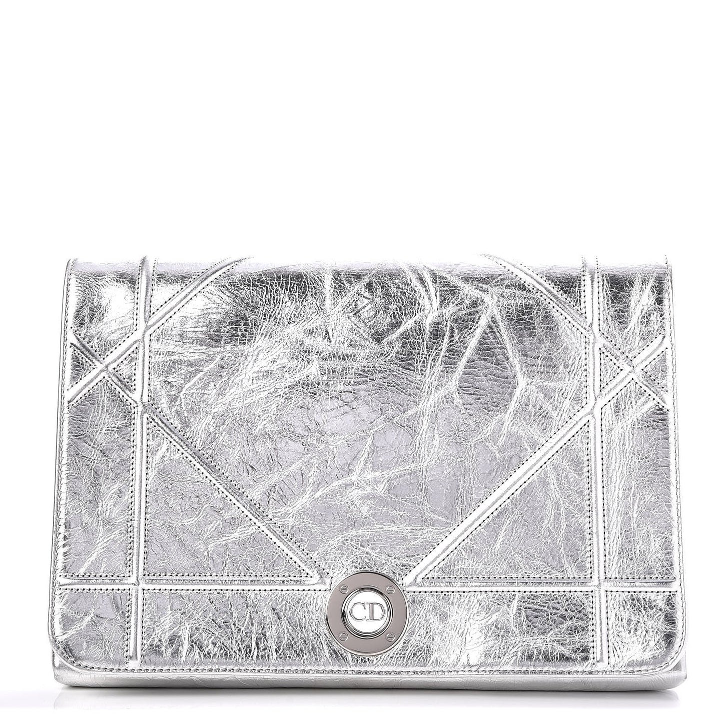 Metallic Calfskin Diorama Clutch Silver