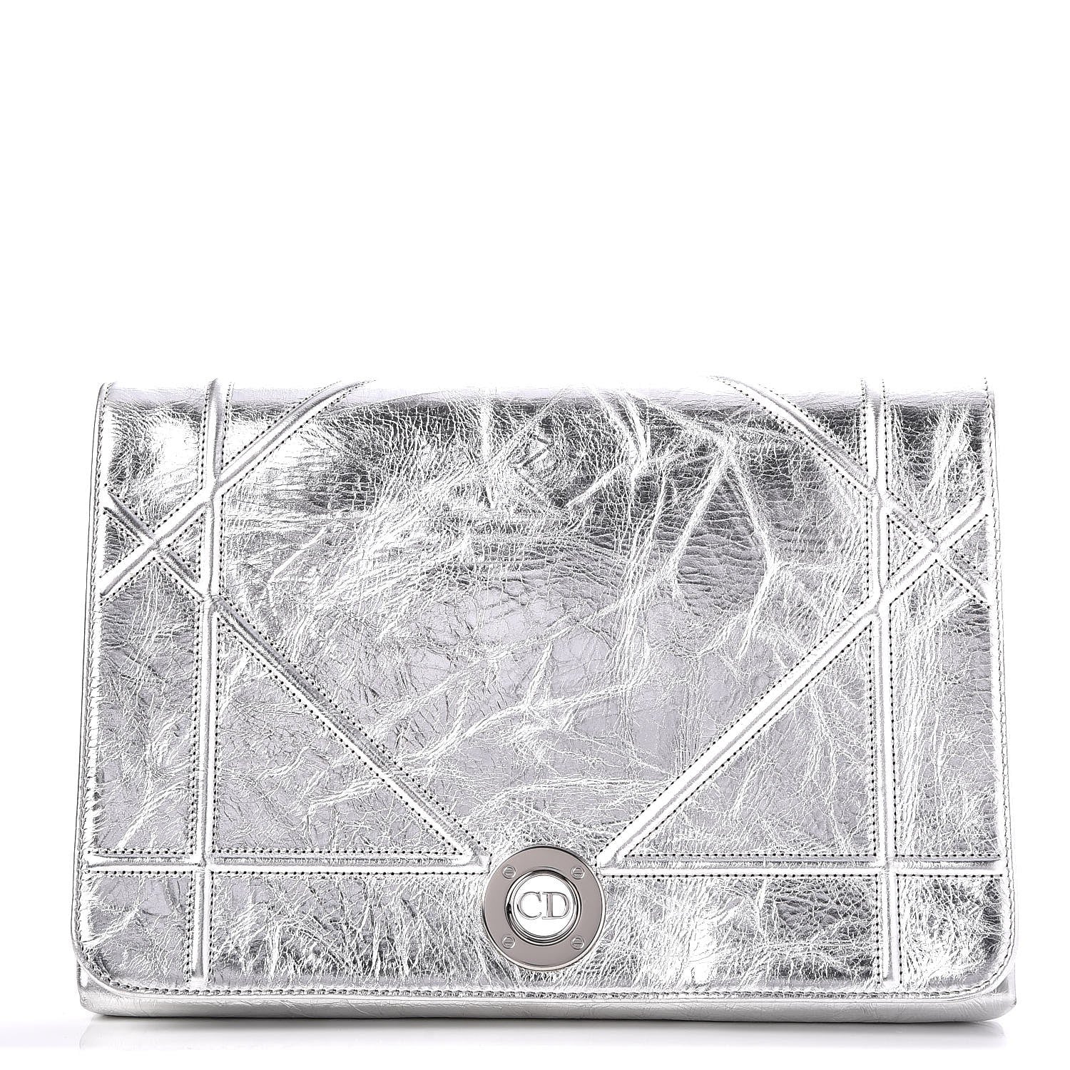 Christian Dior Metallic Calfskin Diorama Clutch Silver 1 of 9