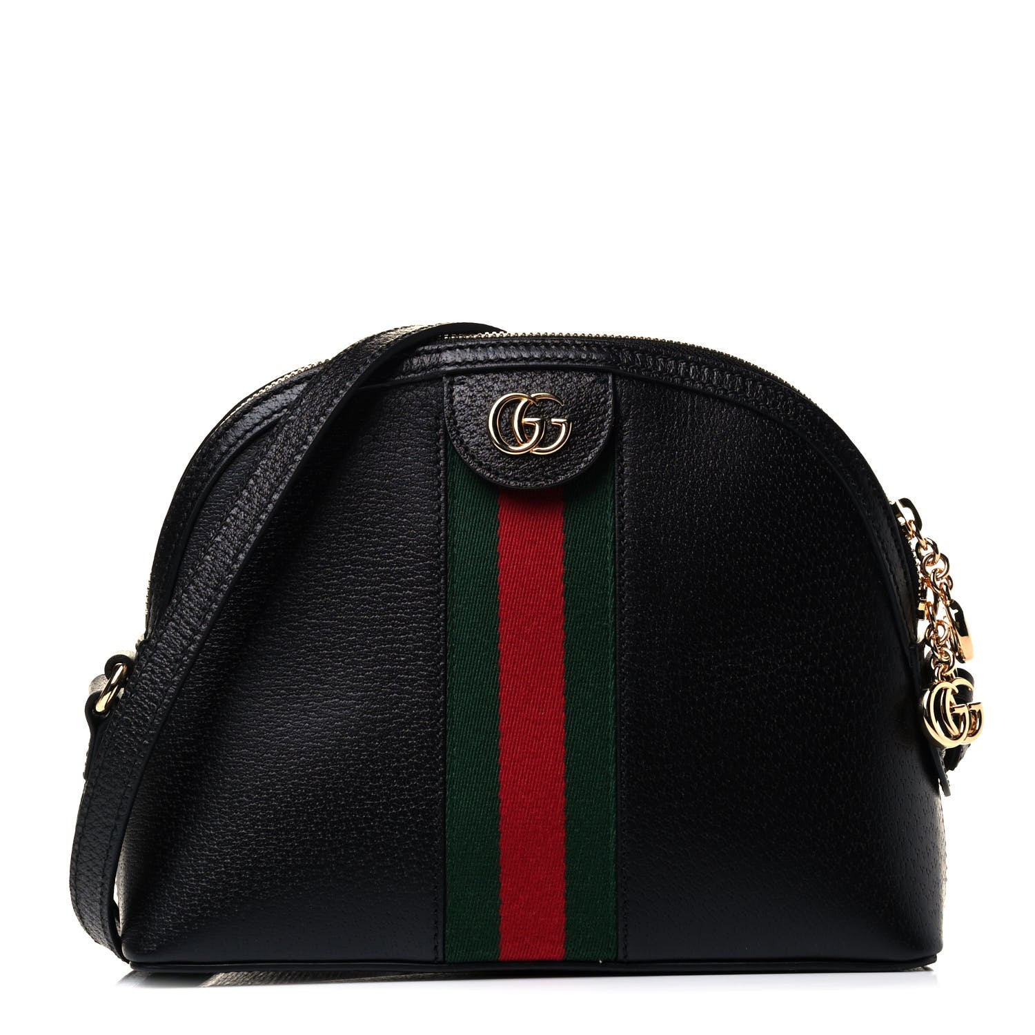 Gucci Calfskin GG Web Small Ophidia Dome Shoulder Bag Black 1 of 4