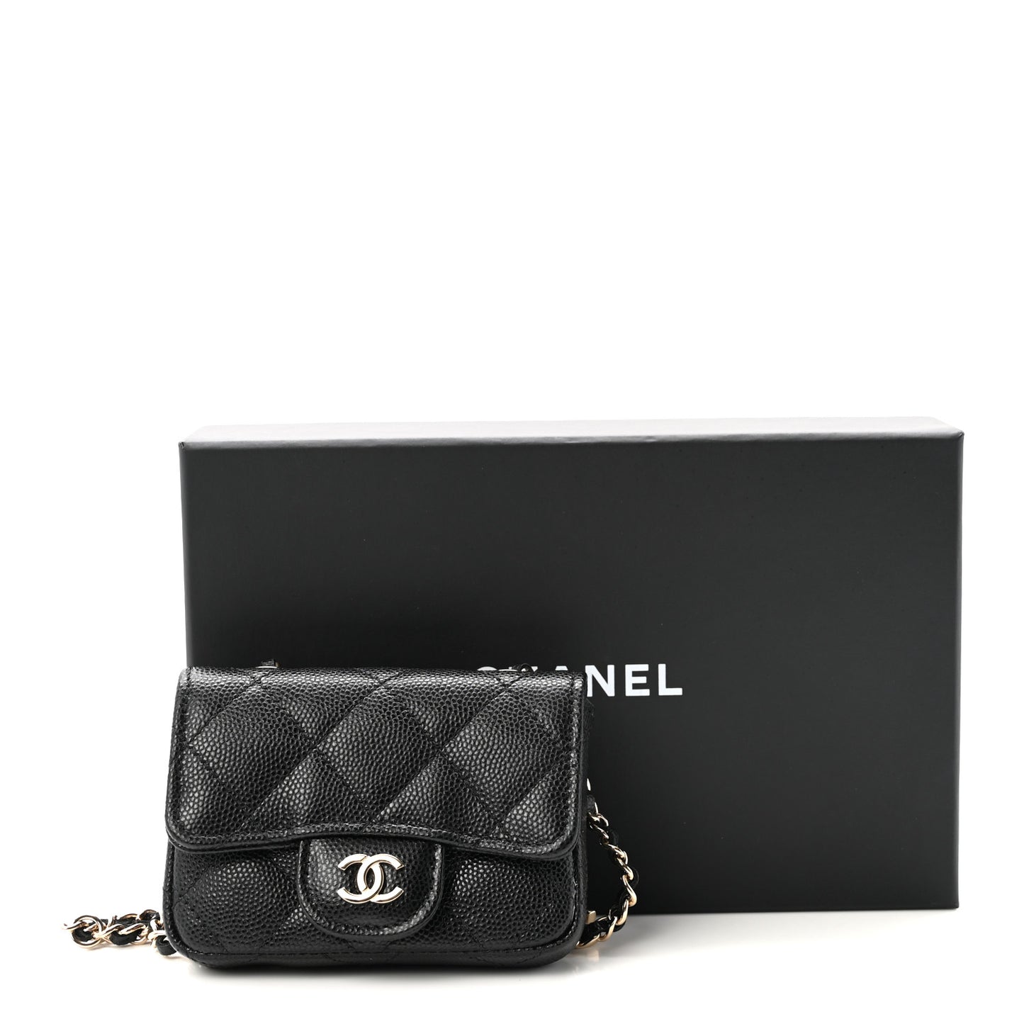 Caviar Quilted Mini Chain Belt Bag Black