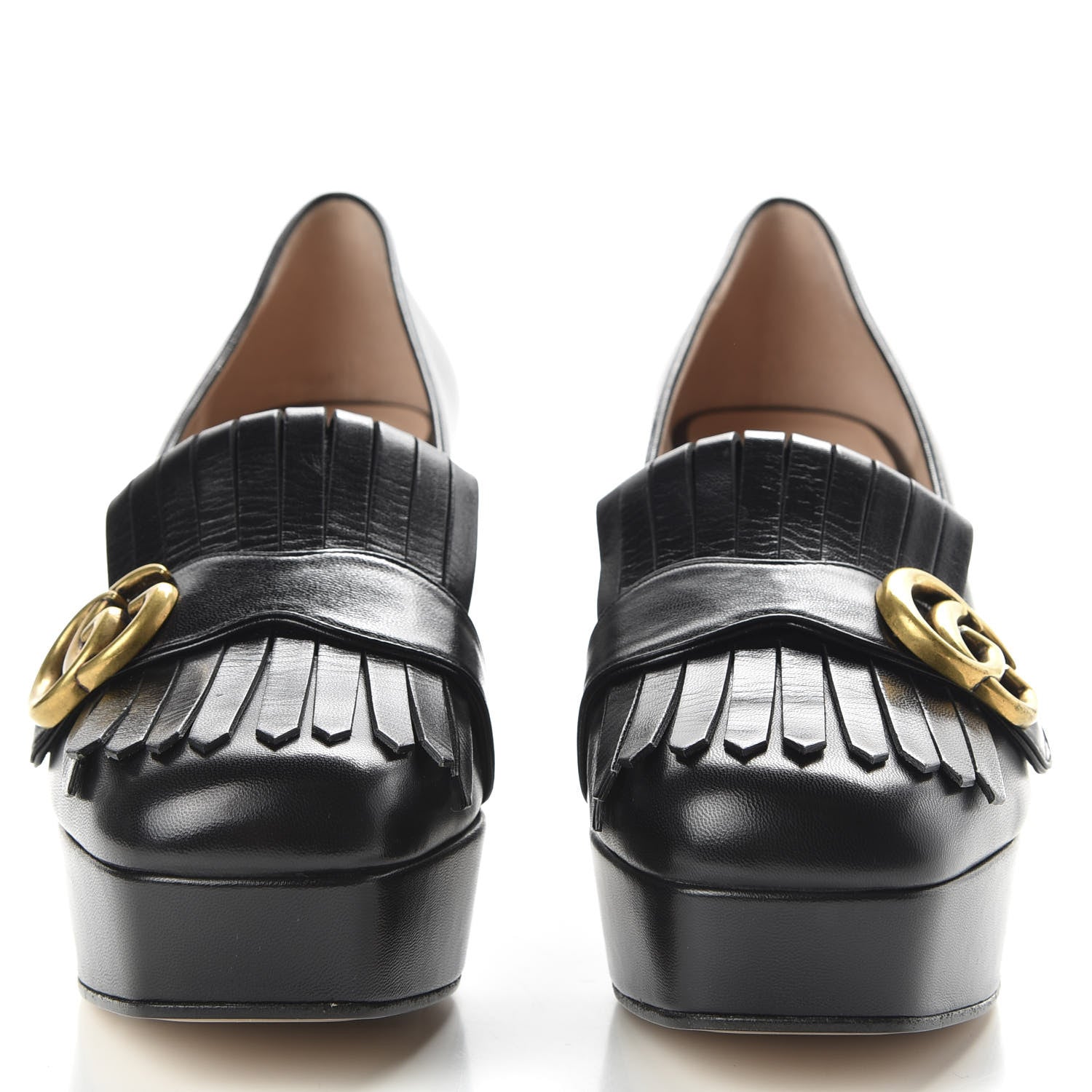 Gucci Malaga Kid GG Marmont Fringe Platform Loafer Pumps 39 Black 2 of 11