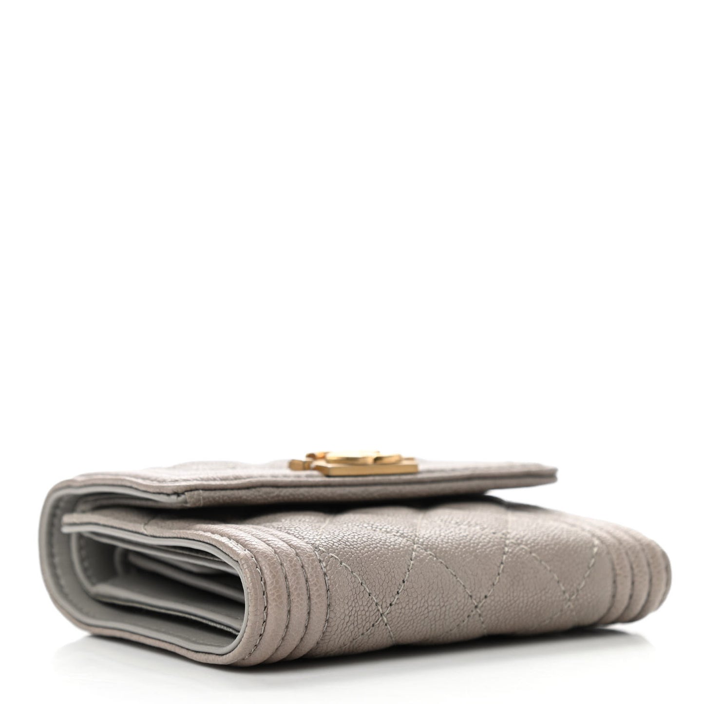 Caviar Quilted Compact Boy Flap Wallet Grey
