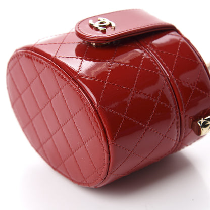Chanel Patent Quilted Small Round Vanity With Chain Red 7 of 12