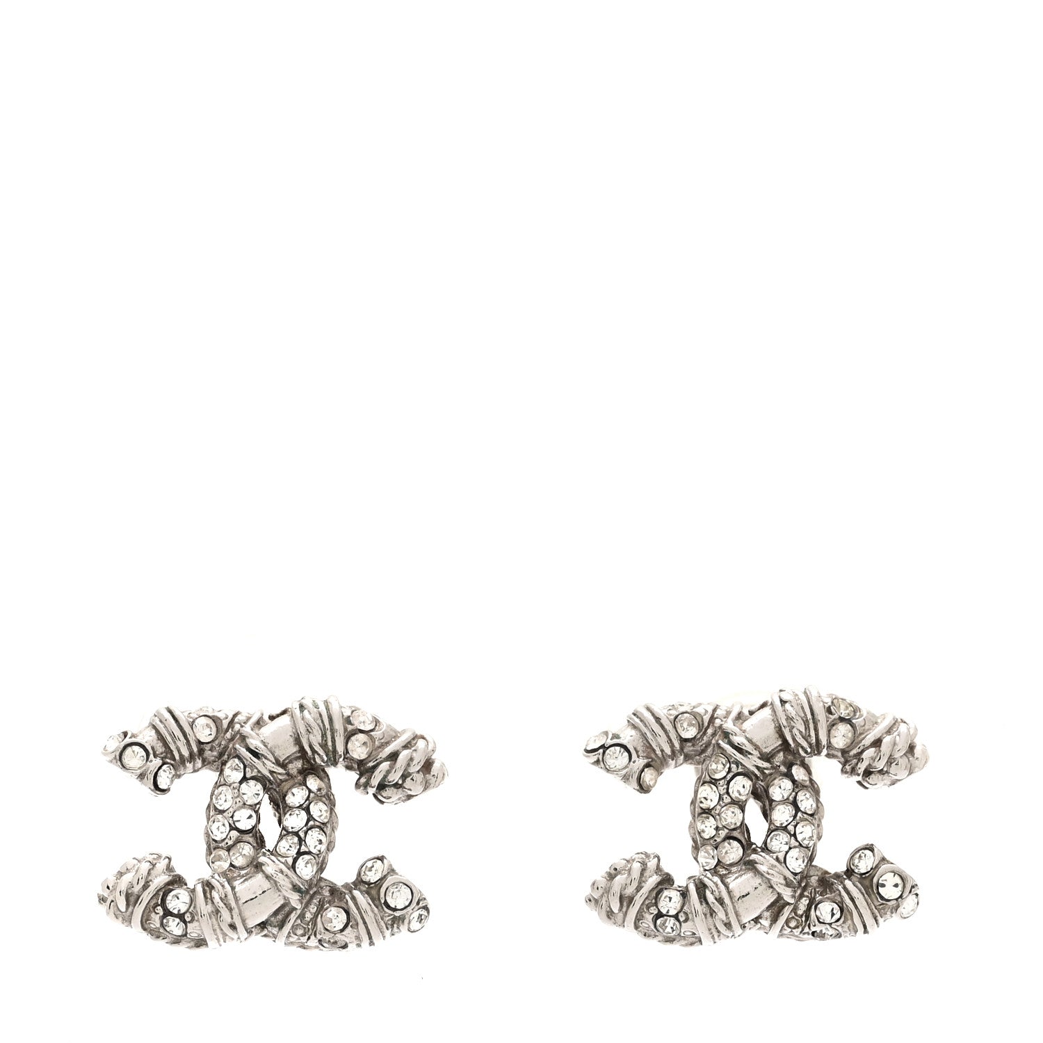 Chanel Metal Crystal Mini Twist CC Earrings Silver 1 of 5