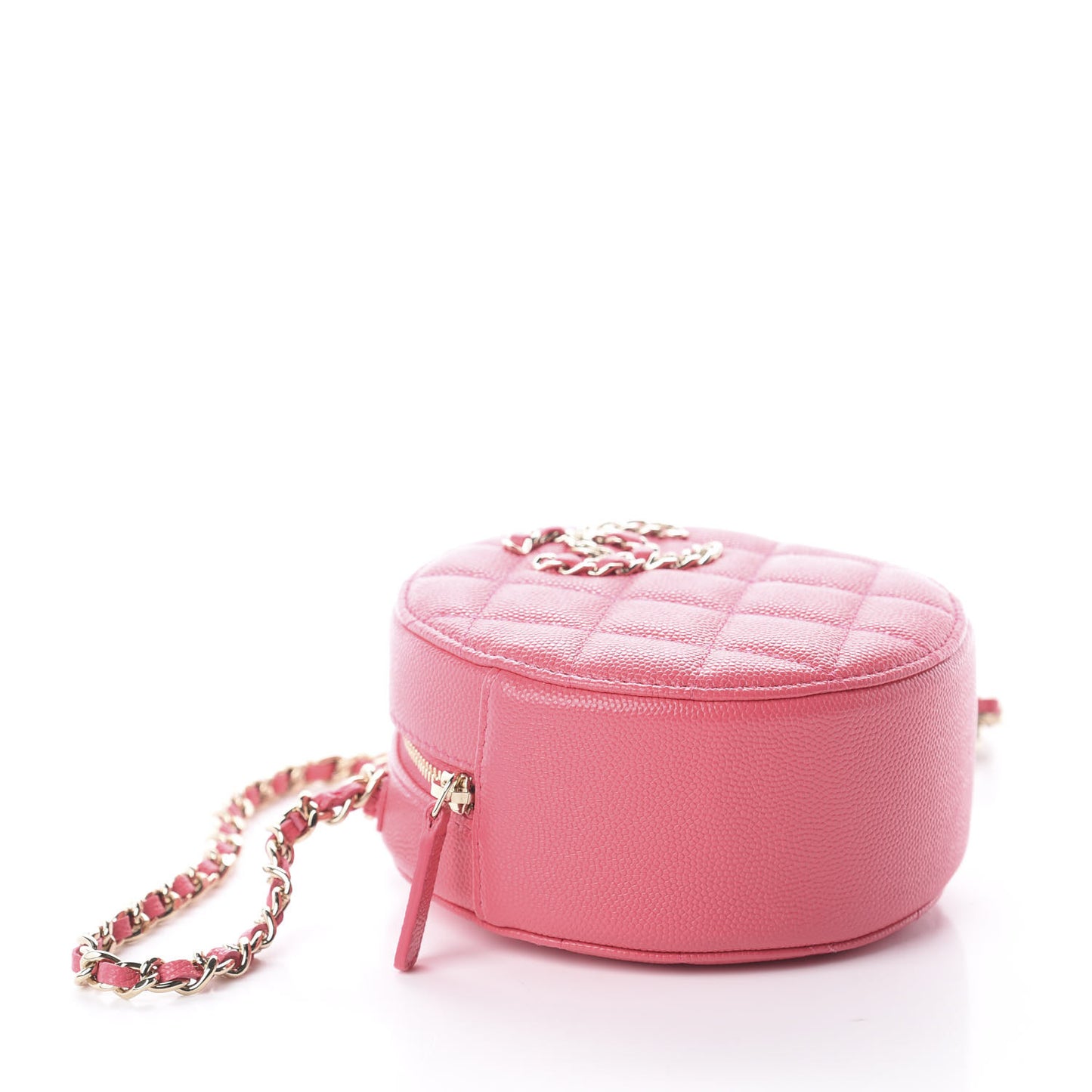 Caviar Quilted French New Wave Round Clutch With Chain Pink
