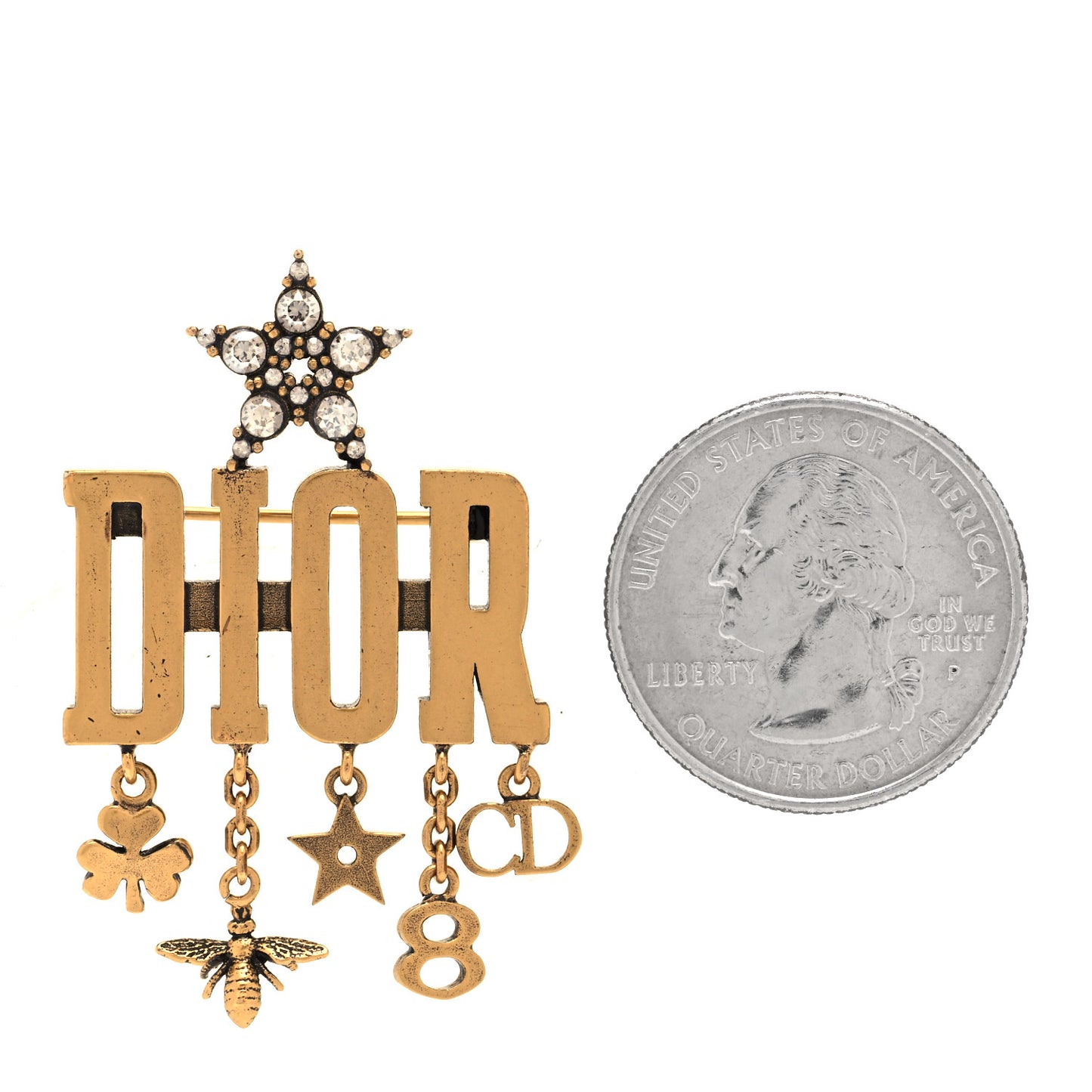 Metal Crystal Dio(r)evolution Logo Brooch Antique Gold