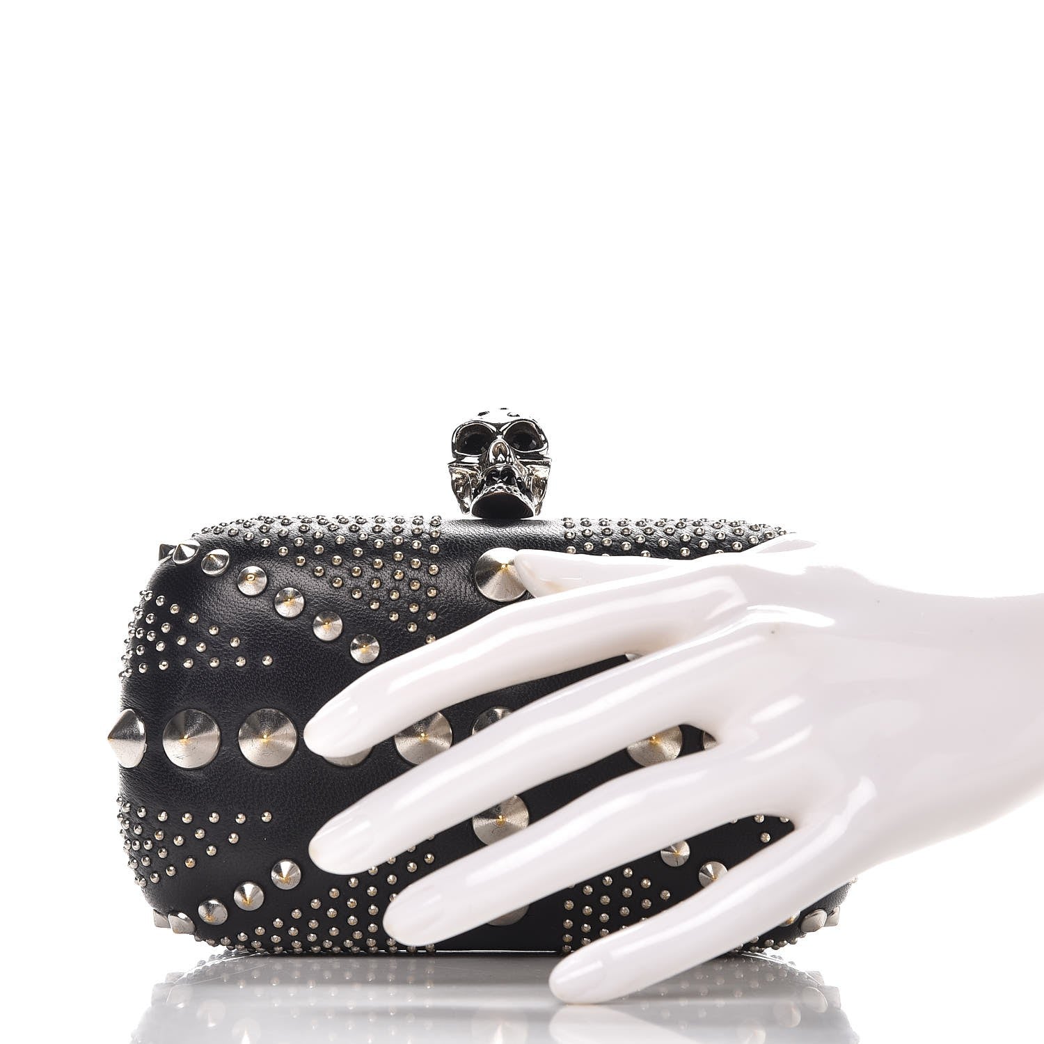 Alexander McQueen Nappa Studded Britannia Skull Box Clutch Black 2 of 9