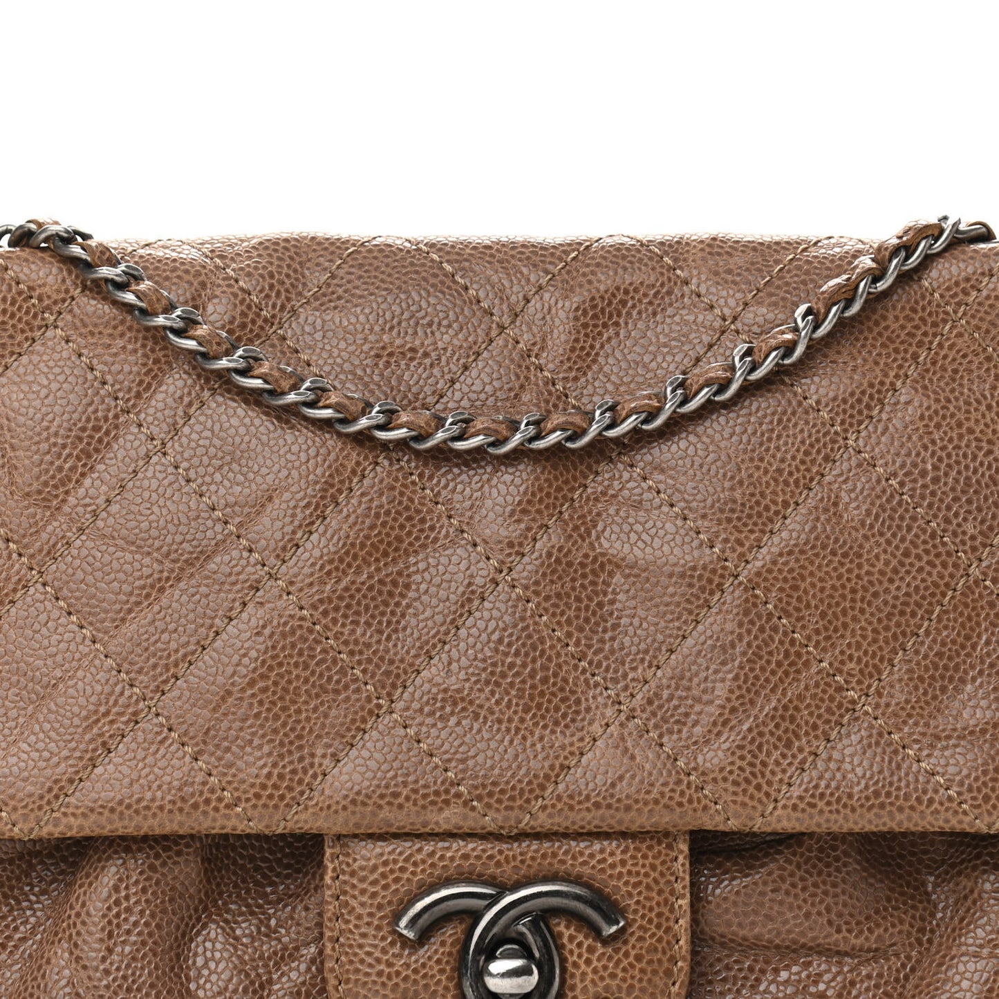Caviar Quilted Medium Elastic Flap Brown