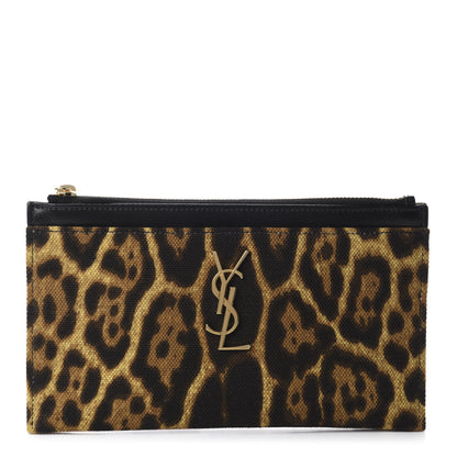 Saint Laurent Canvas Calfskin Leopard Monogram Bill Pouch Natural 1 of 8