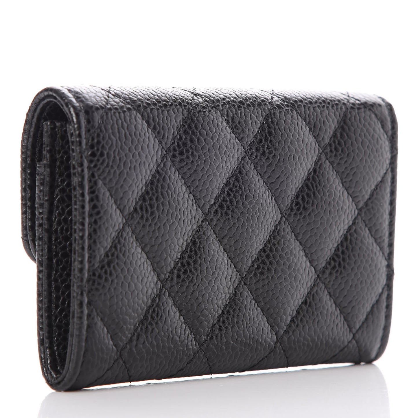 Caviar Quilted Flap Card Holder Black