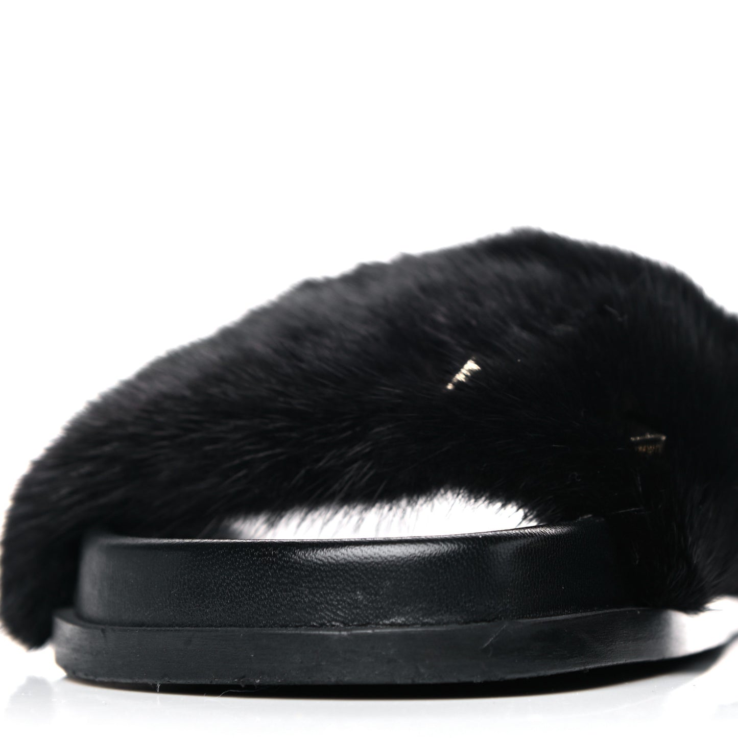 Mink Fur Rockstud Slide Sandals 36 Black