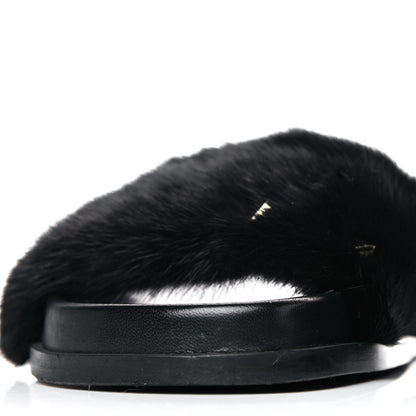 Valentino Garavani Mink Fur Rockstud Slide Sandals 36 Black 9 of 13