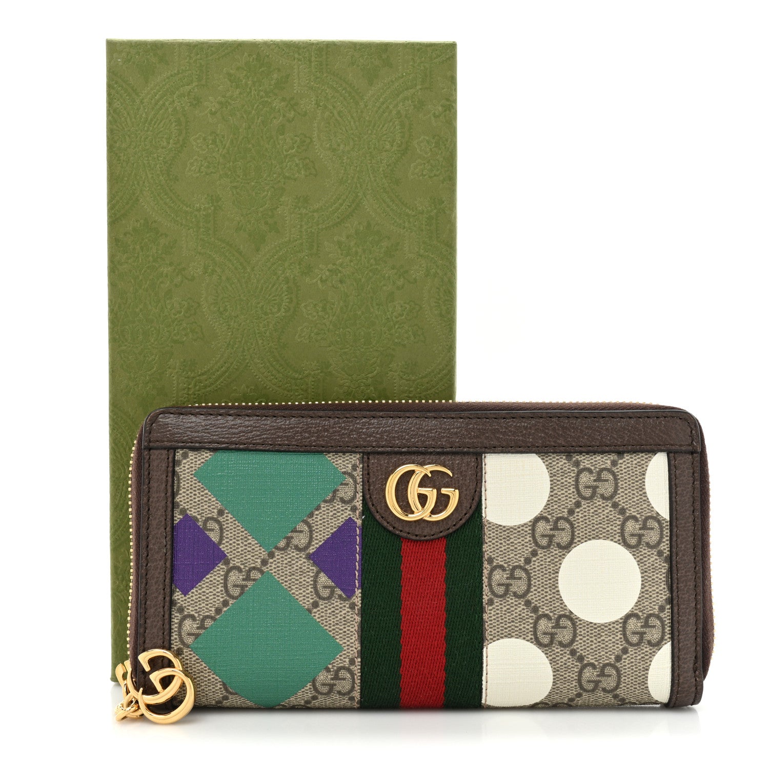 Gucci GG Supreme Monogram Web Geometric Ophidia Zip Around Wallet Beige Multicolor Brown Sugar 13 of 13