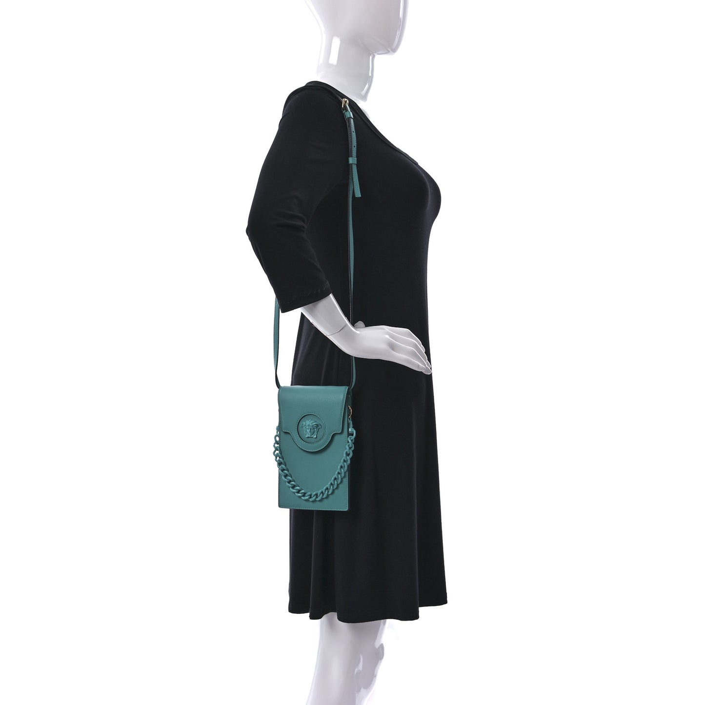 Calfskin La Medusa Chain Crossbody Phone Pouch Turquoise