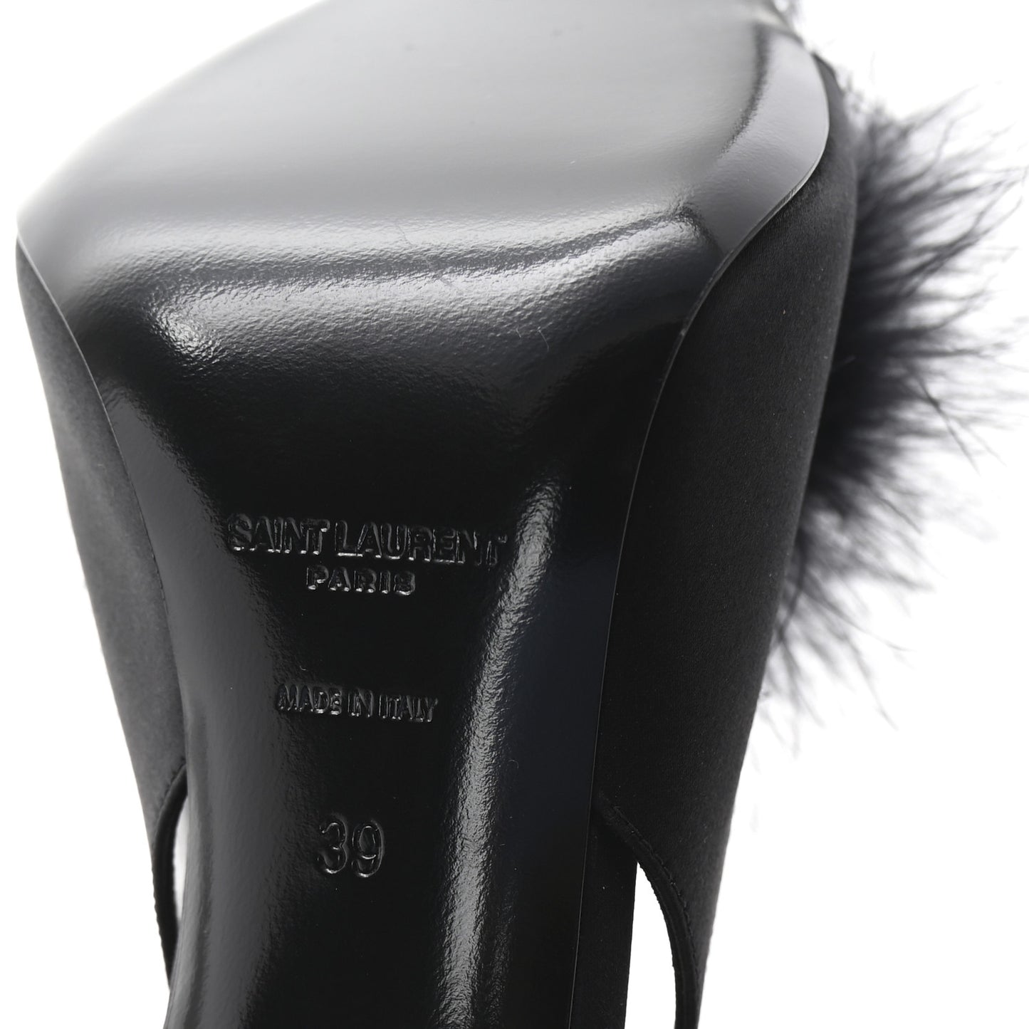 Crepe Satin Feathered Blanco Sandals 39 Black