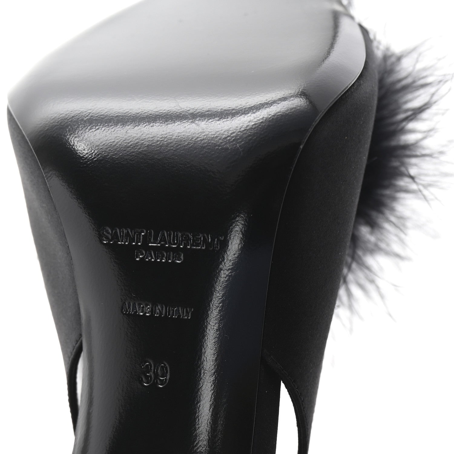 Saint Laurent Crepe Satin Feathered Blanco Sandals 39 Black 7 of 9