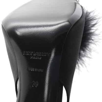 Saint Laurent Crepe Satin Feathered Blanco Sandals 39 Black 7 of 9