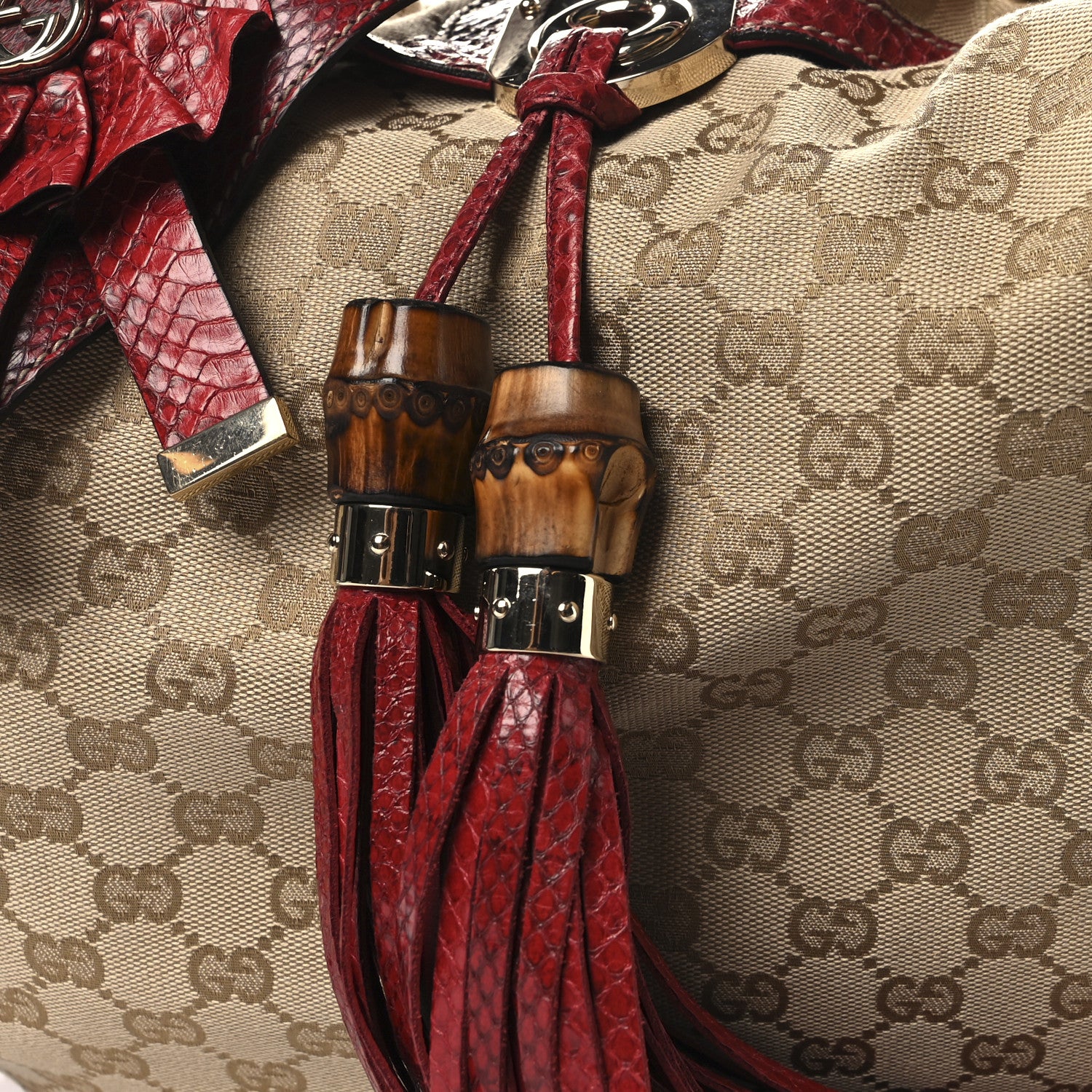 Gucci Monogram Snakeskin Large Unicef Indy Top Handle Hobo Red 8 of 10