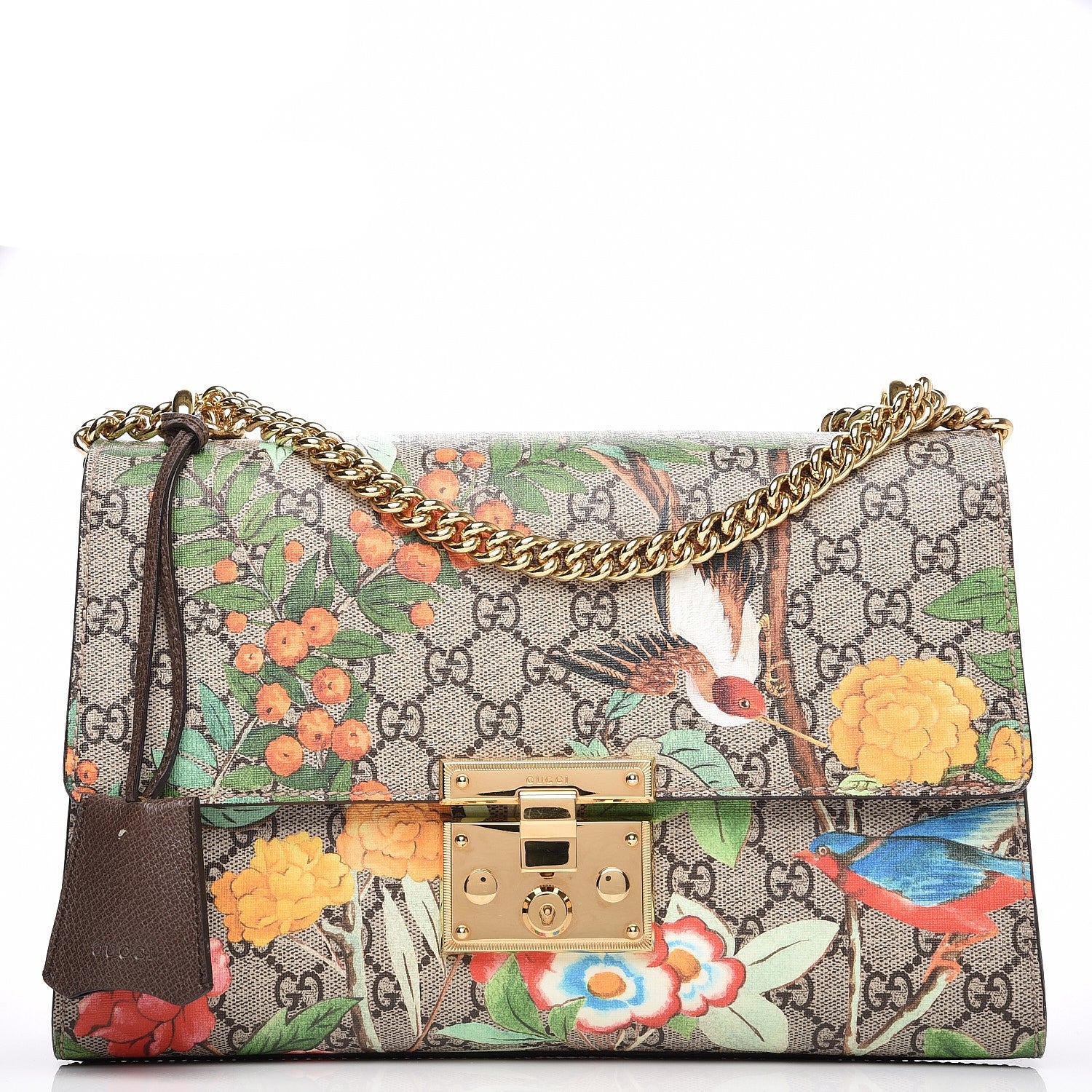 Gucci GG Supreme Monogram Tian Medium Padlock Shoulder Bag Beige Multicolor New Acero 1 of 9