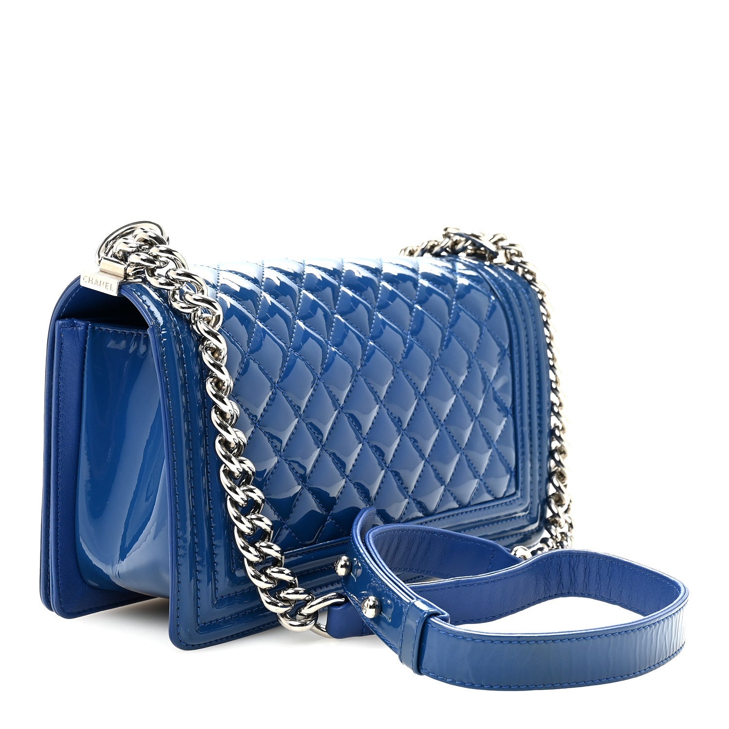 Chanel Patent Calfskin Quilted Medium Plexiglass Boy Flap Blue 3 of 11