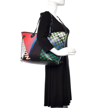 Louis Vuitton Damier Race Neverfull MM Noir Rouge 2 of 10