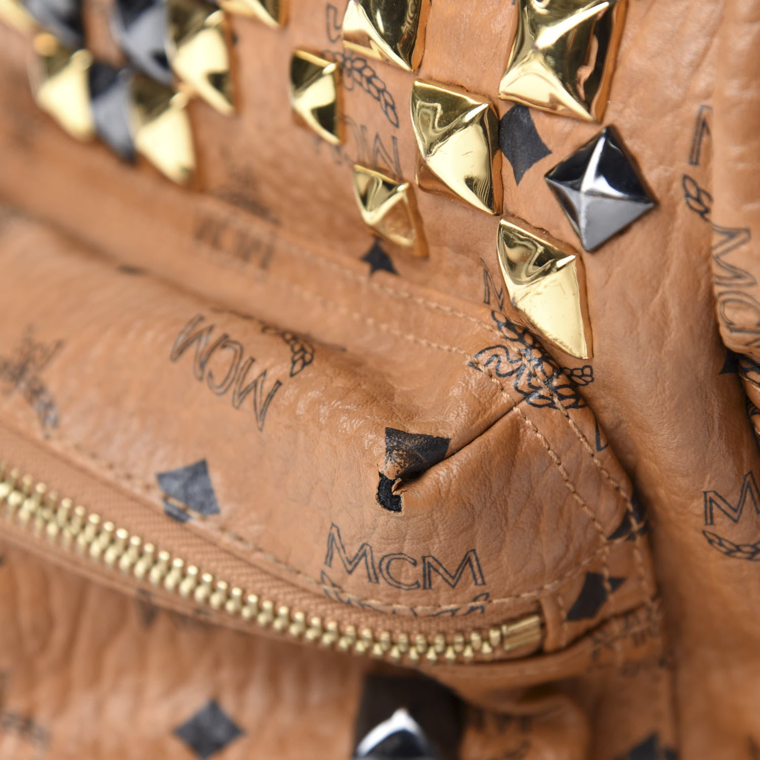 MCM Visetos Studded Medium Stark M Backpack Cognac 10 of 12