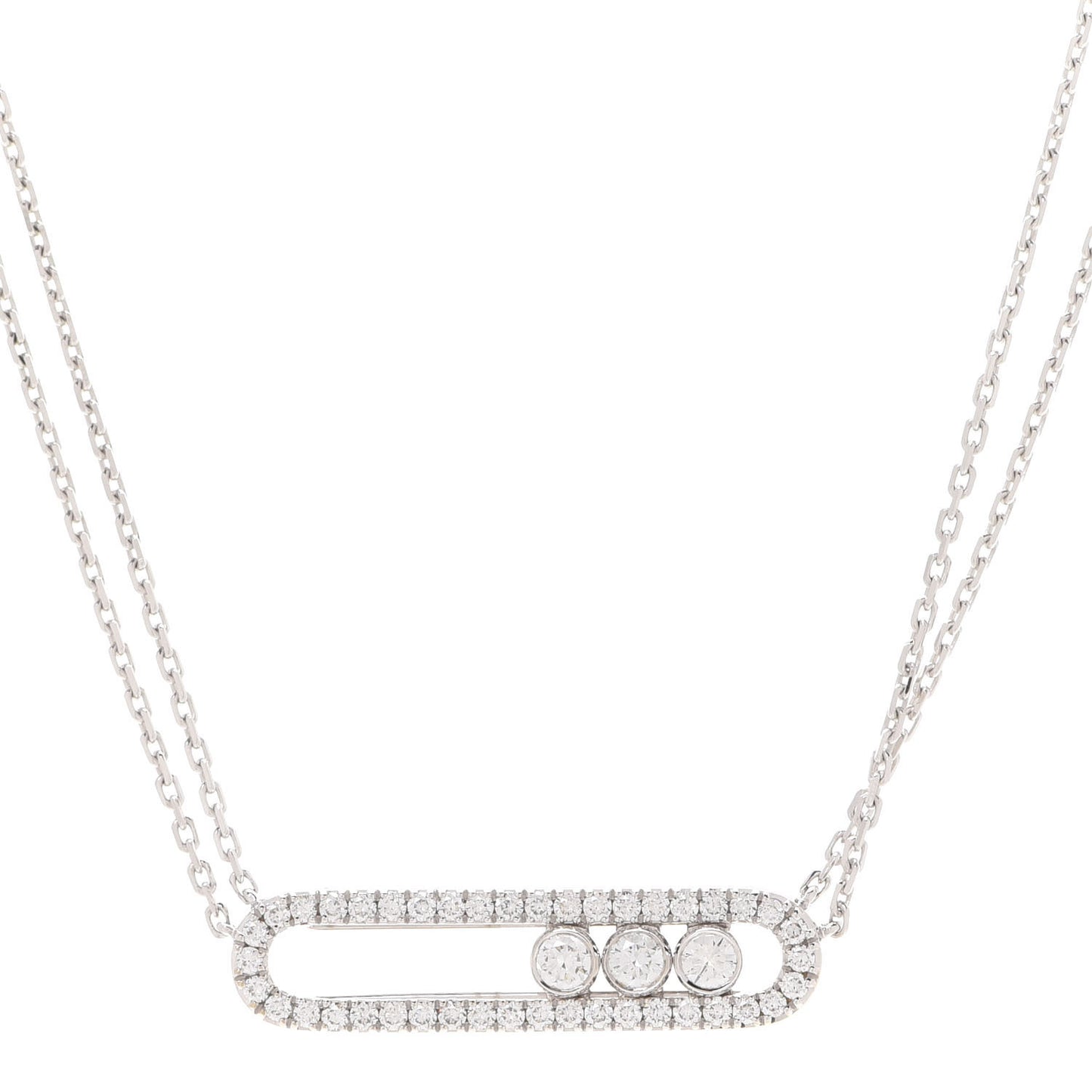 18K White Gold Diamond Move Double Chain Pave Necklace