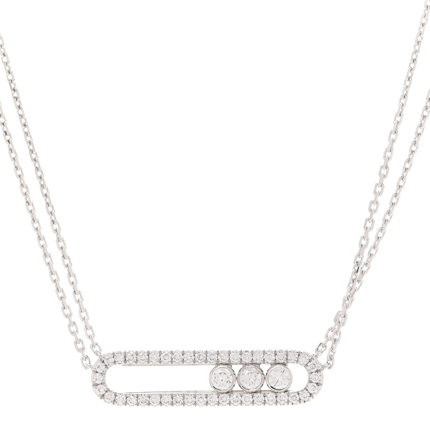 Messika 18K White Gold Diamond Move Double Chain Pave Necklace 4 of 7