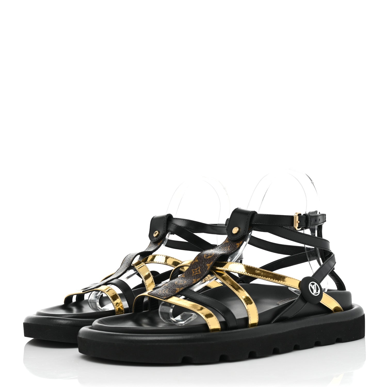 Louis Vuitton Patent Calfskin Monogram Pool Pillow Comfort Sandals 39 Gold Black Brown 4 of 9