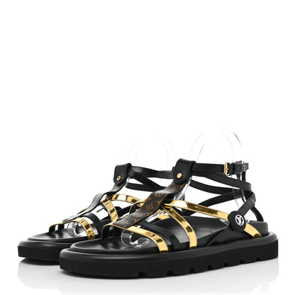 Louis Vuitton Patent Calfskin Monogram Pool Pillow Comfort Sandals 39 Gold Black Brown 4 of 9