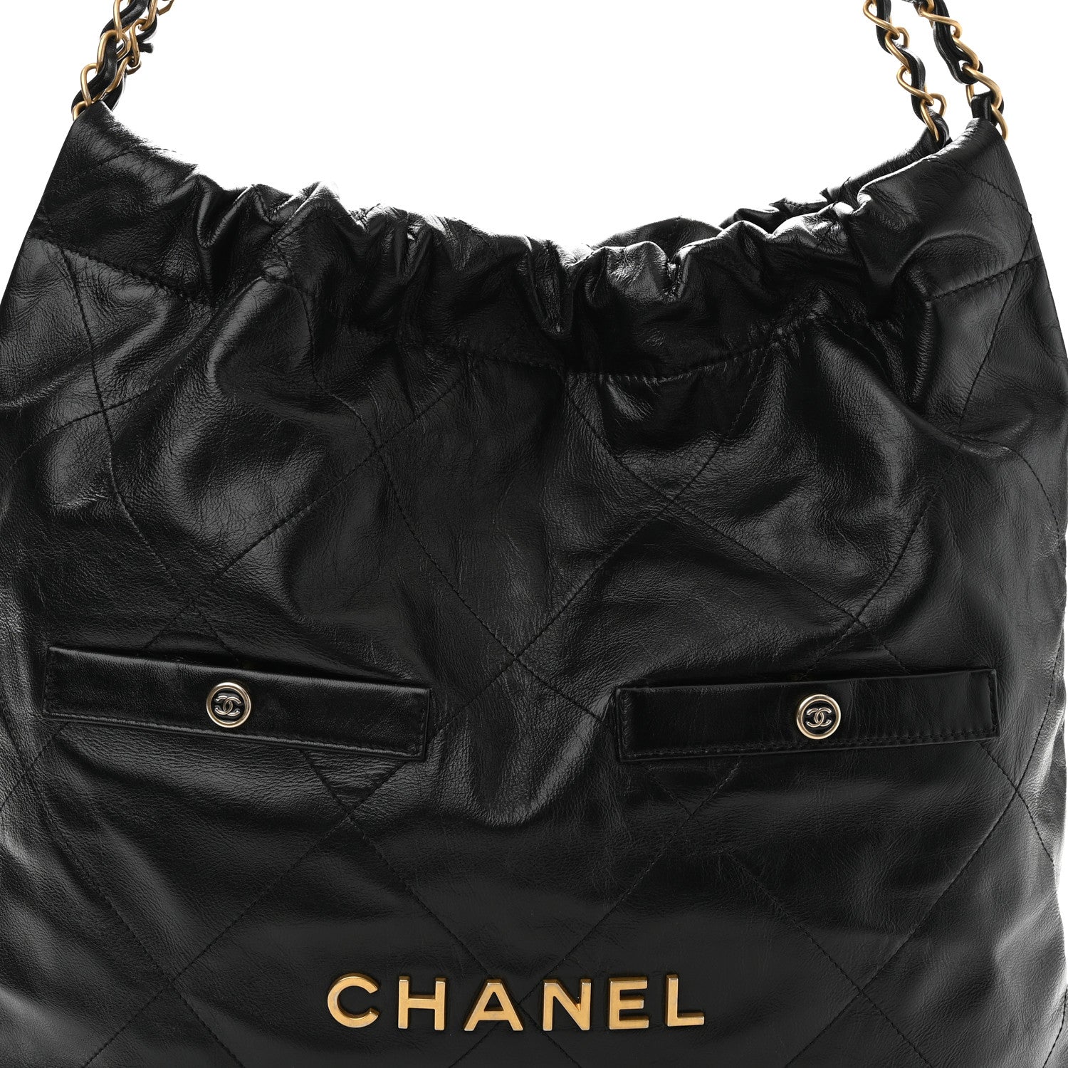 Chanel Shiny Calfskin Double Pocket Quilted Chanel 22 Black 8 of 11