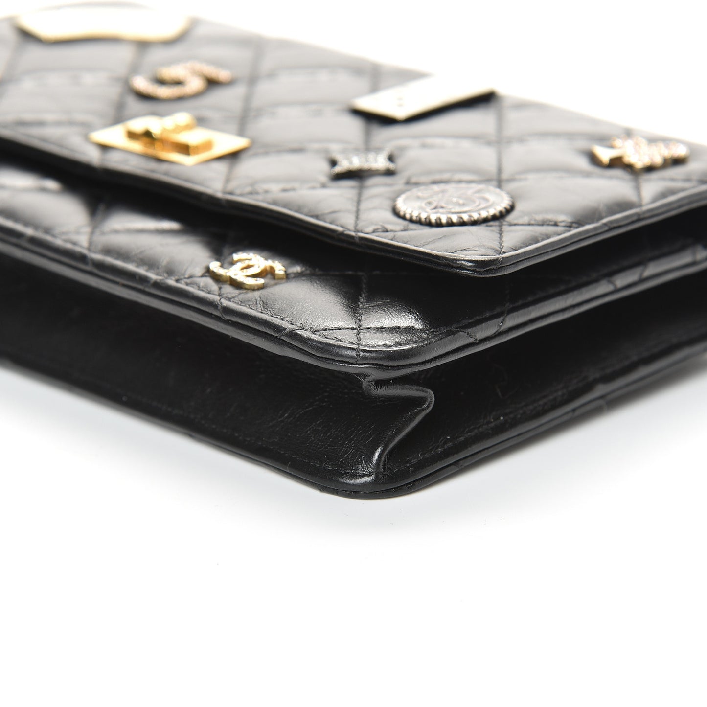Aged Calfskin Quilted Lucky Charms Casino 2.55 Reissue Wallet On Chain WOC Black
