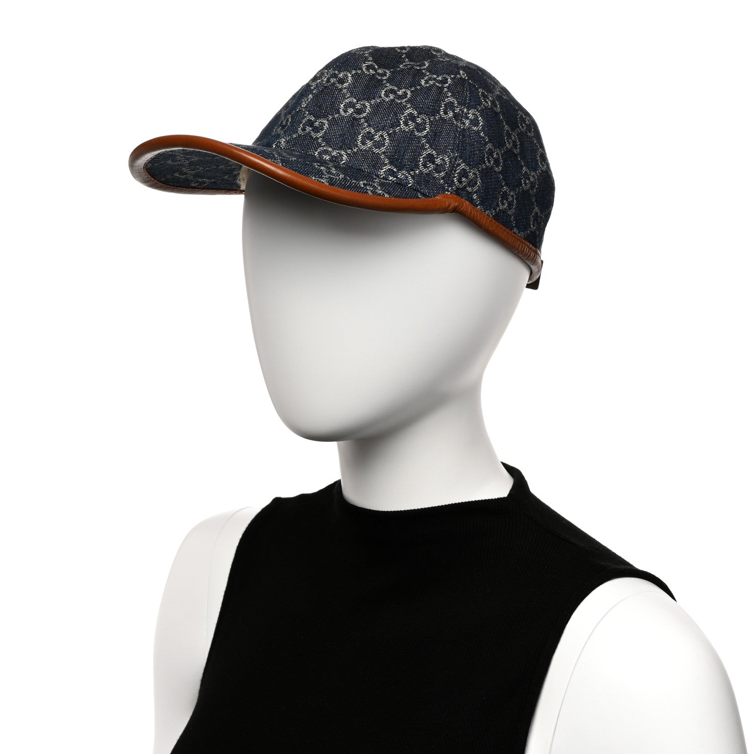 Gucci Washed Jacquard Denim Nappa GG Monogram Oscar Baseball Hat M Denim Cuir 2 of 9